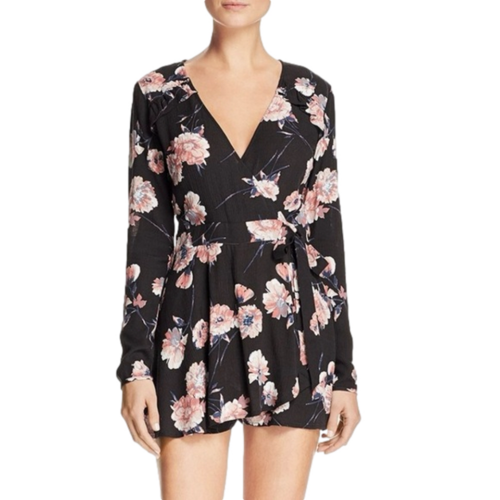 Cotton Candy LA romper women extra small black floral long sleeve shorts nwt